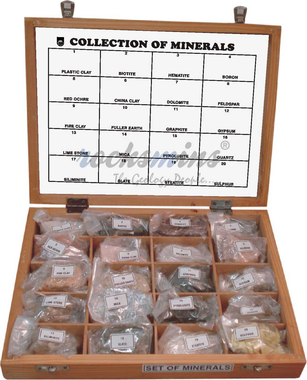 Minerals Collection Set of 20 Wooden Box